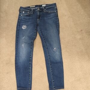 Ag Adriano Goldschmied Blue Skinny Jeans Distressed